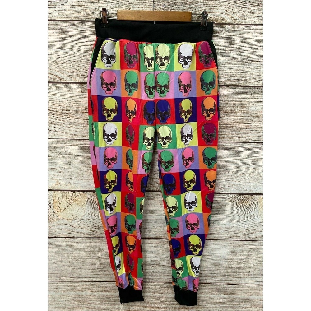 Kayden K Jogger Pants Mens Medium Skinny Skull Pop Art Poly Stretch New Made US